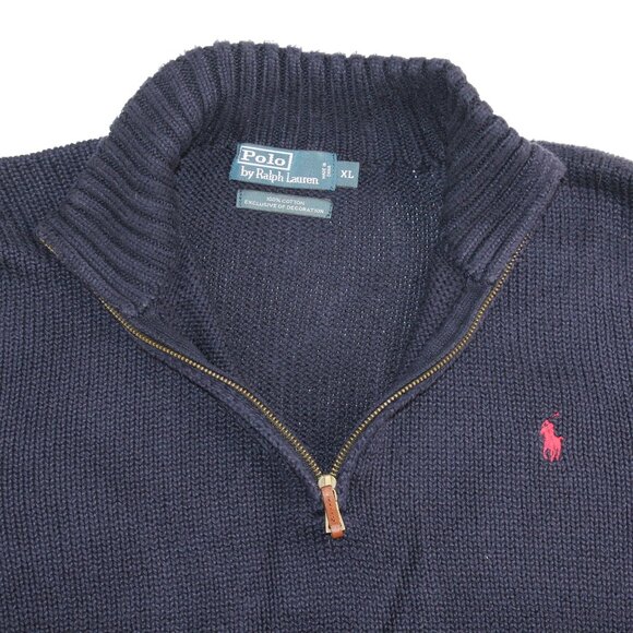 Polo Ralph Lauren XL 1/4 Zip Pullover Knit Sweater Navy Blue Red Pony High Neck - Picture 8 of 11